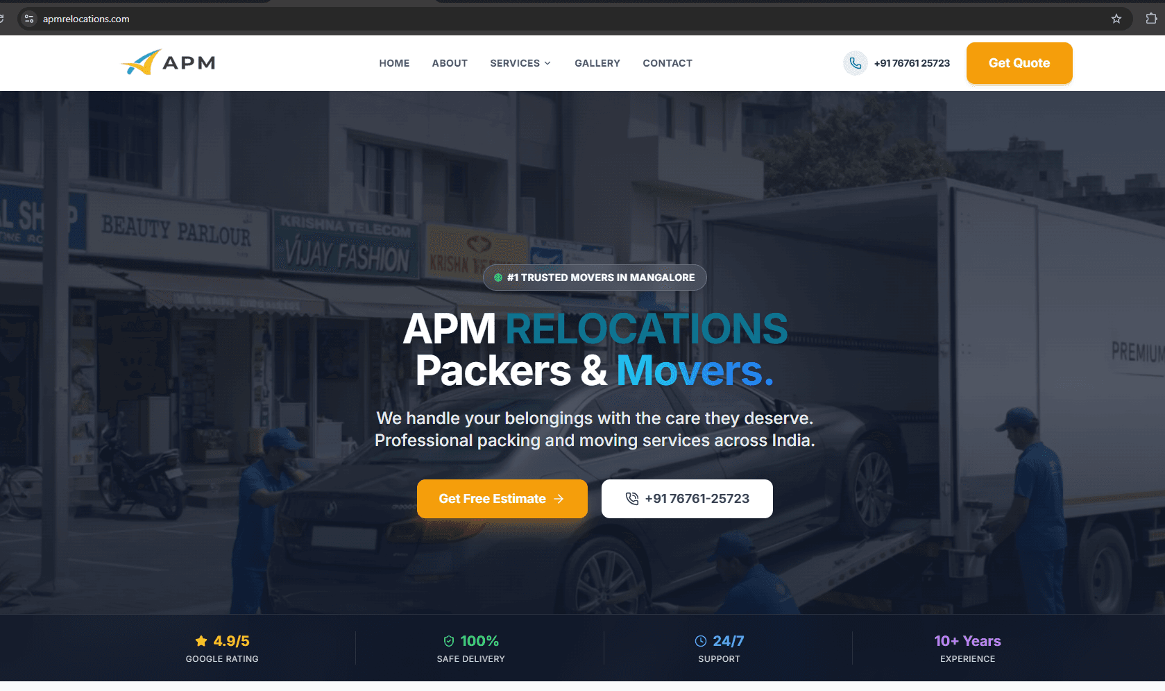 APM Relocations – Packers & Movers website screenshot